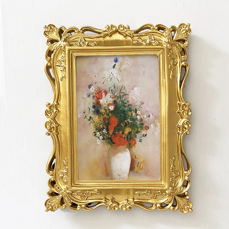 

Mutihome French Vintage Room Decoration European Resin Photo Frame French 6-inch Golden Rectangular Decorative Picture Frame