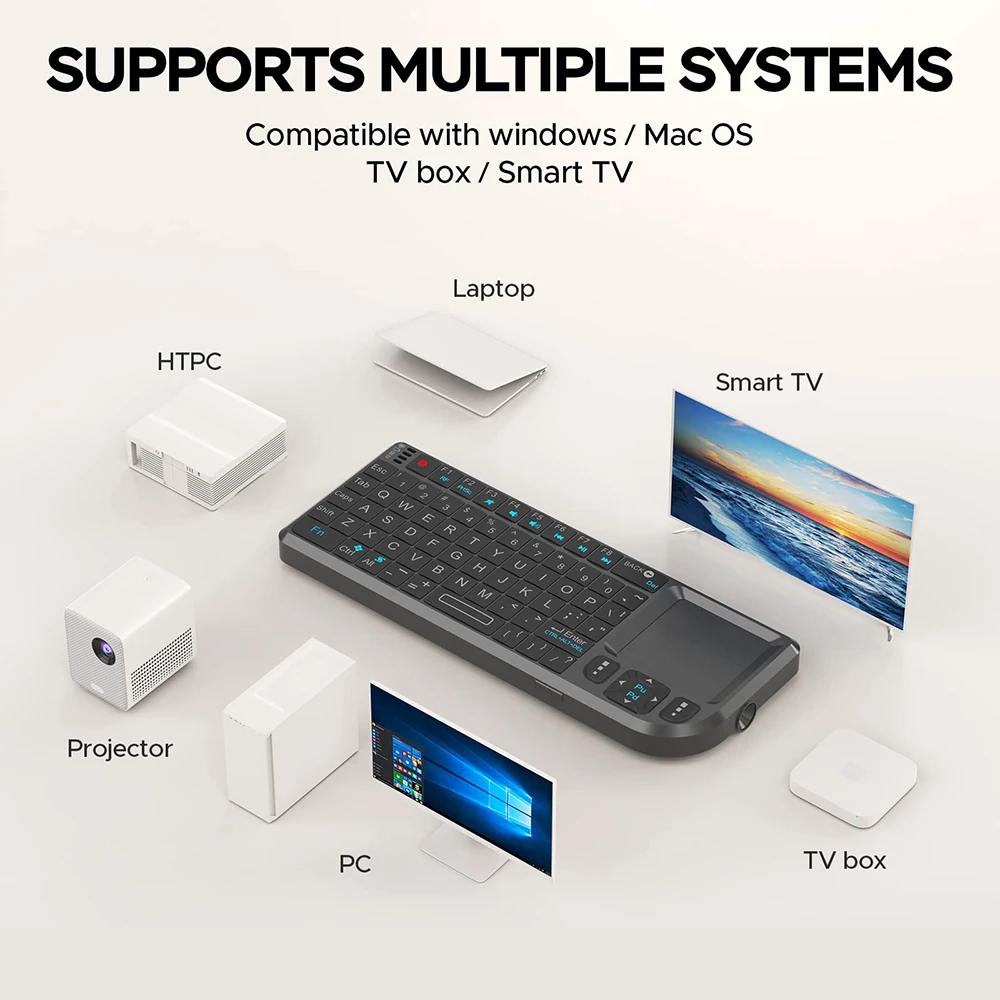 Teclado sem fio 2.4G com mouse touchpad com luz de fundo de 7 cores e lanterna - portátil aplicável - perfeito para PC Smart TV Box