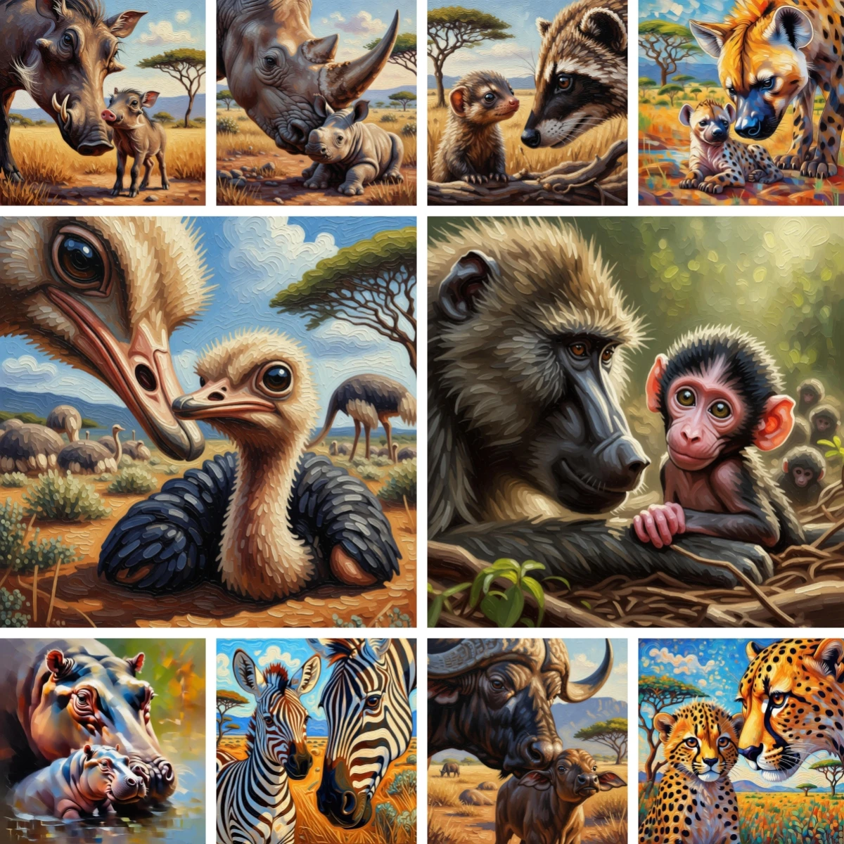 DIY Diamond Art Painting Mosaic Cross Stitch Set Modern Wildlife Wall Art Mandrill Baboon Meerkat Wildebeest Family DIY Gift