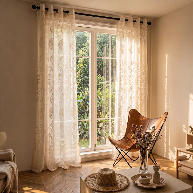 American simple copper coin flower curtains, household bedroom, living room, balcony curtains