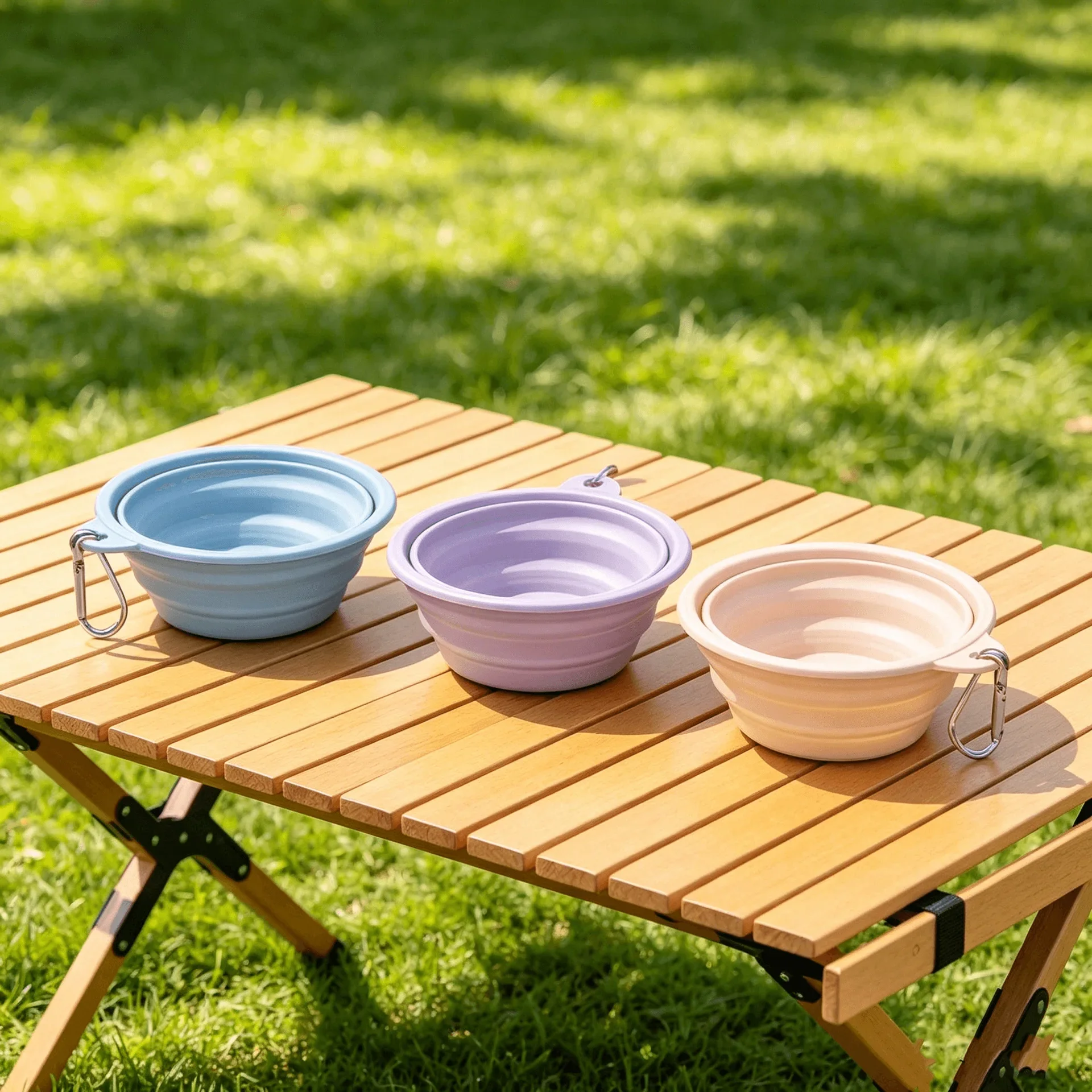 Macaron Color Collapsible Silicone Pet Bowl Portable Foldable Dog Water Food Bowl With Carabiner Clip Outdoor Travel Feeding Bow view 6