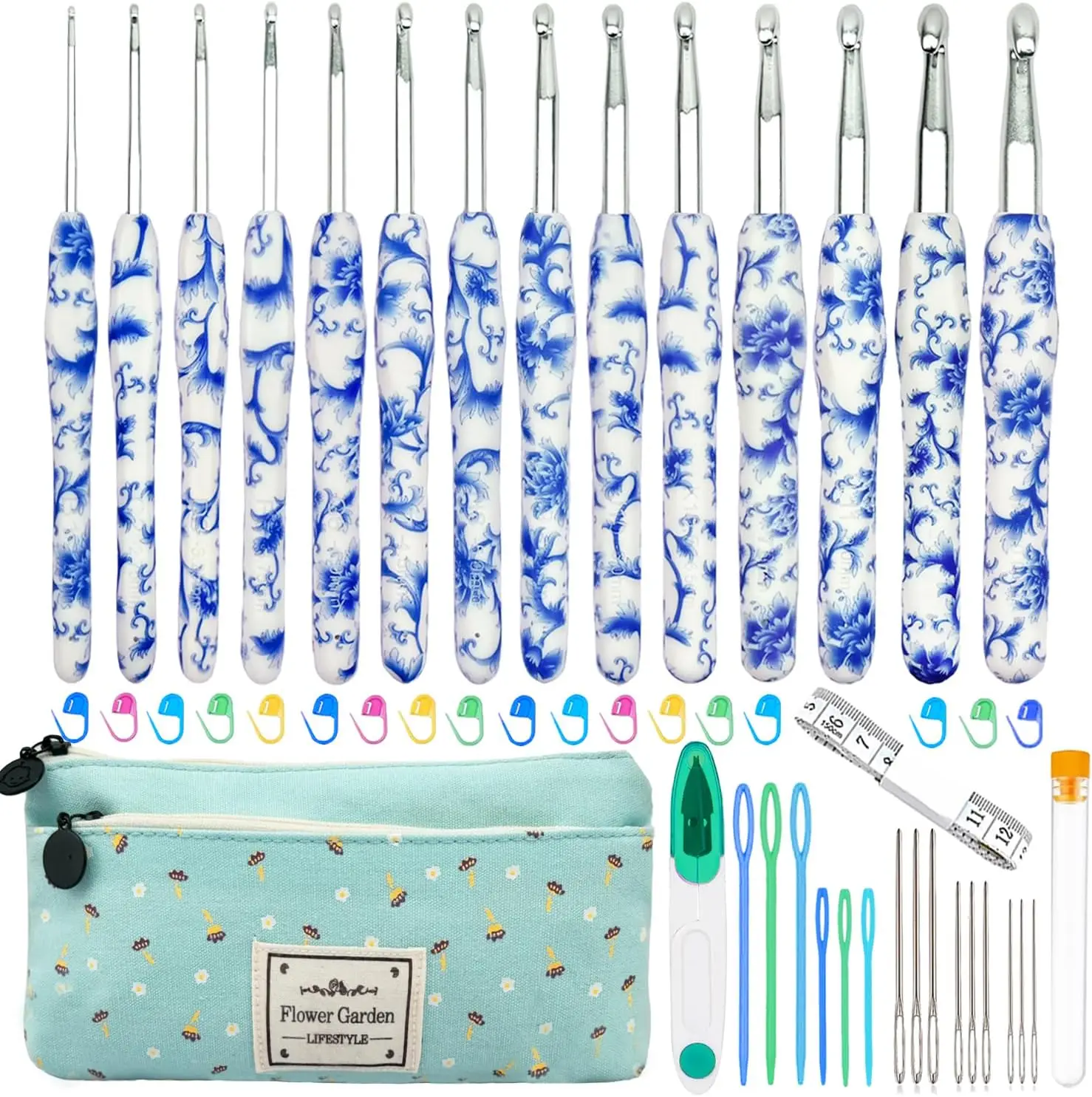 

14 Sizes Ergonomic Crochet Hooks Set, 2.25mm to 10mm with Case for Beginners and Arthritic Hands