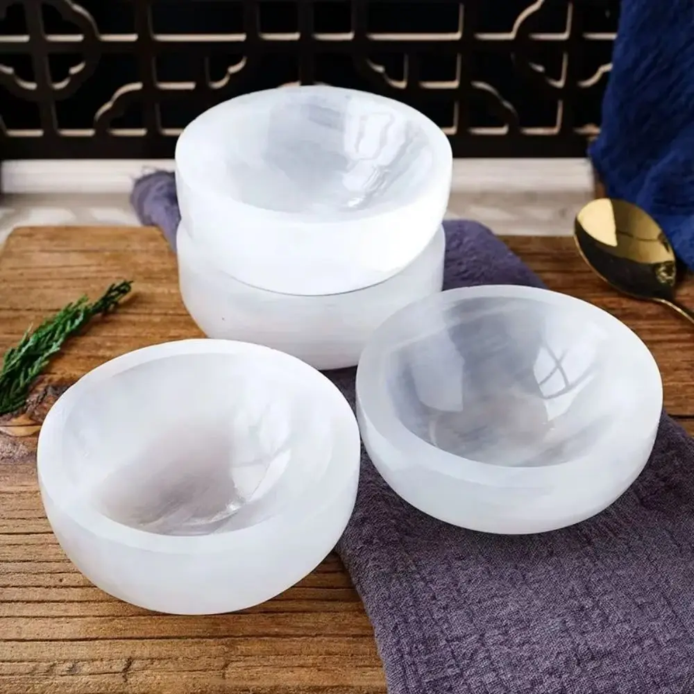 Natural Selenite Bowl Crystal Handicraft Healing Stone Divination Tool White Crystal Bowl Home Decoration