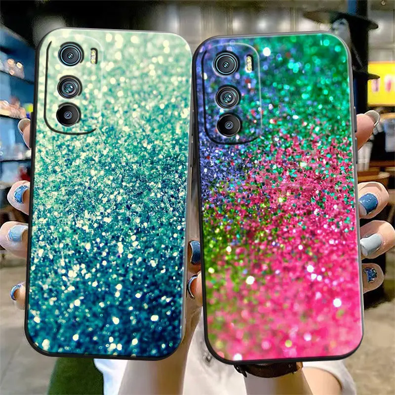 Glitter Sand printing art Cover For Motorola MOTO G9 G22 G30 Edge30 Pro E22 S E30 E40 Fusion Plus Lite Black Phone Case