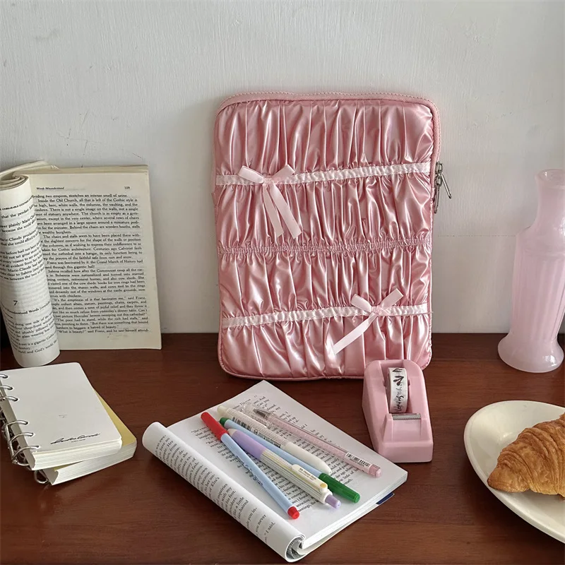 Capa fofa para laptop com laço, 13.3/14/15/15.6 polegadas, para macbook, xiaomi, lenovo, dell, notebook, capa macia, ipad10.5/10.9/11