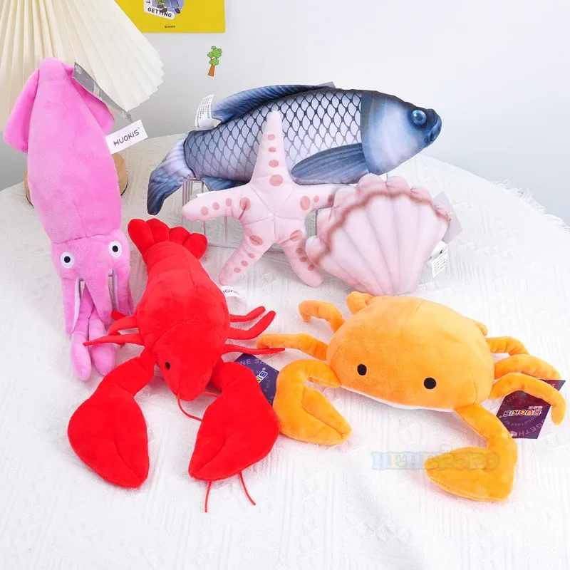 Lobster Squid Crab Starfish Scallop Carp Fish Aquarium Cartoon Sea Ocean Animal Marine Park Plush Toy Stuffed Doll Boy Girl Gift