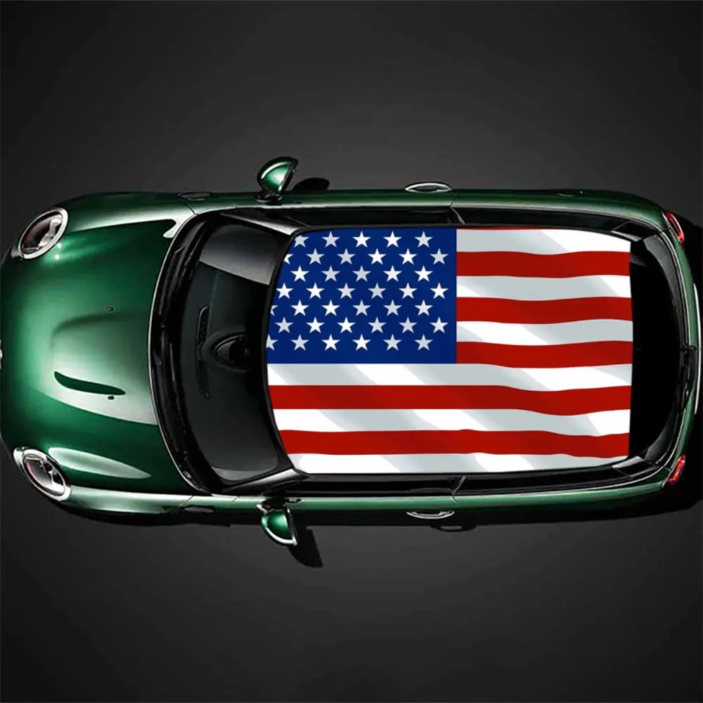 Old Antiqued American Flag Car Roof Sticker Wrap Racing SUV Auto Accessories Packaging PVC Car Hood Graphic Decal Decoration