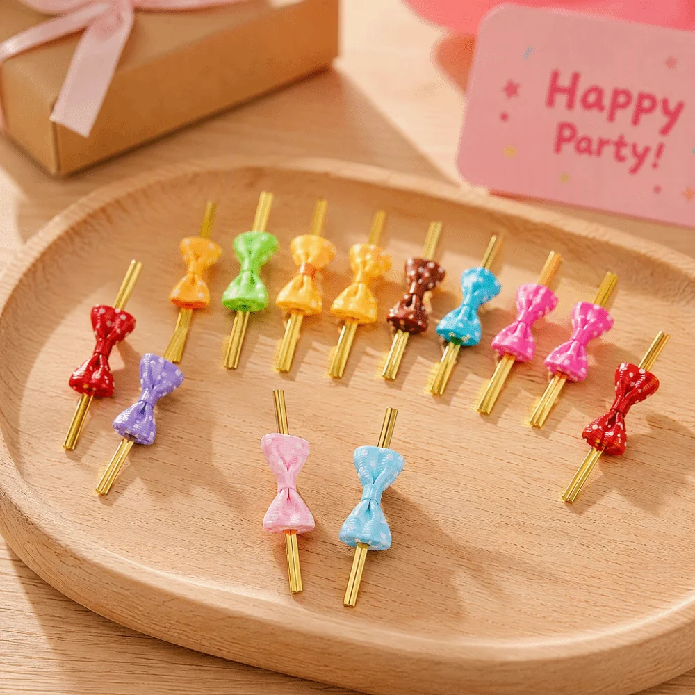 100/200PCS Cute Iron wire Twist Tie Dots Ties Gift Bag Sealing Tie Bag Closure Tie Bakery Bags