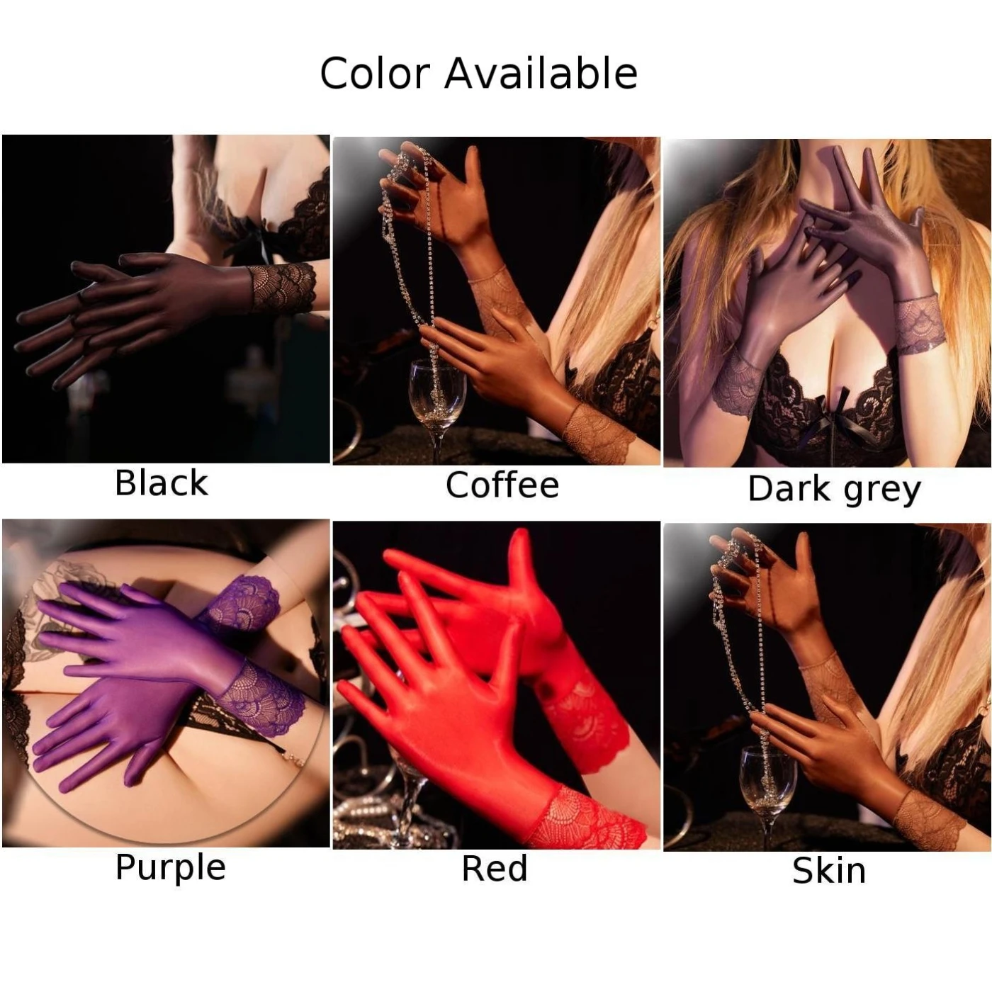 قفازات شفافة قصيرة شفافة للنساء قفازات أصابع بدون خياطة شبكية من الدانتيل اللامع من النايلون المطاطي المطاطي لحفلات الرقص والمنزل