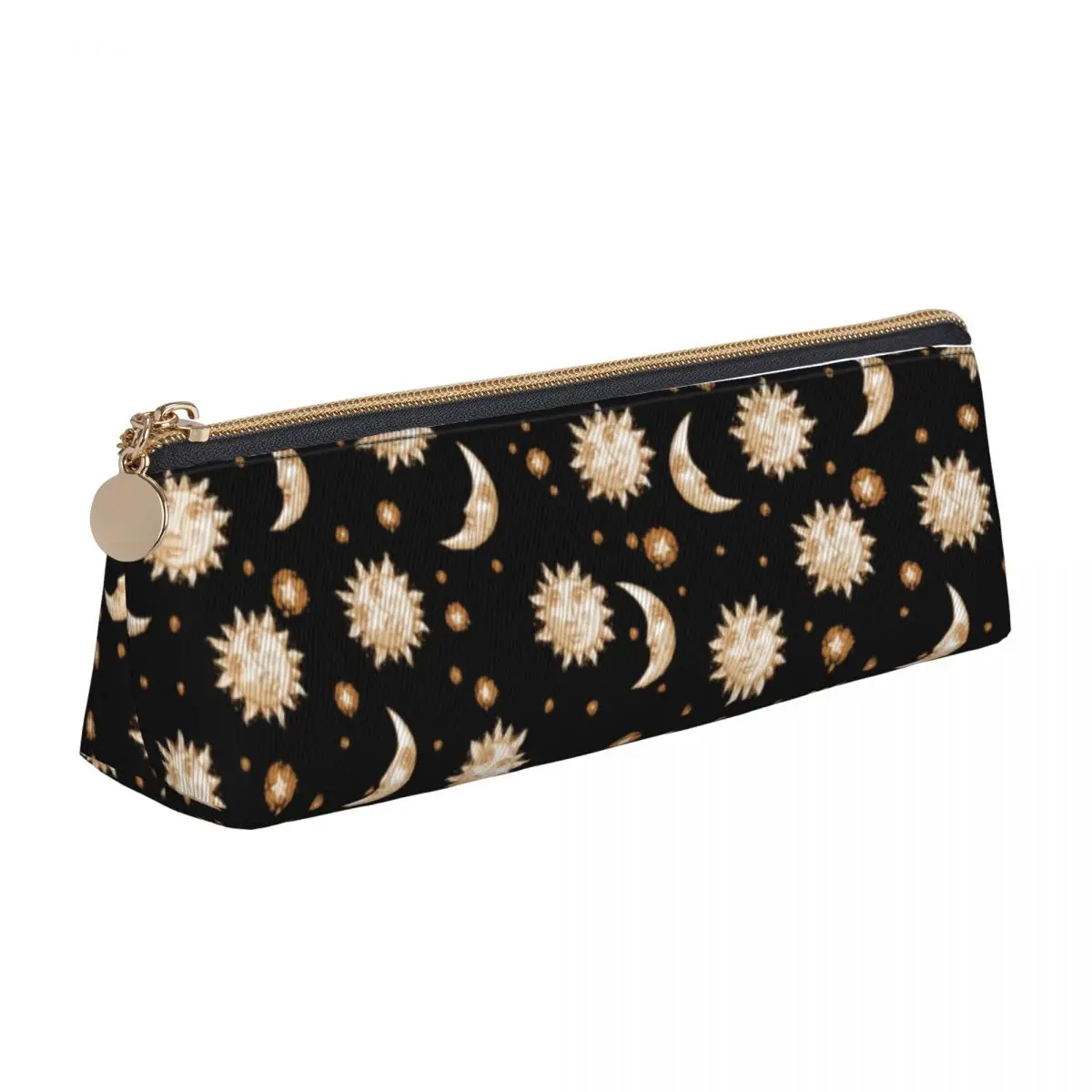 Retro Celestial Sun Pencil Case Moon Gold Black Print University Pencil Box Kids Zipper Vintage School Pencil Cases Stationery