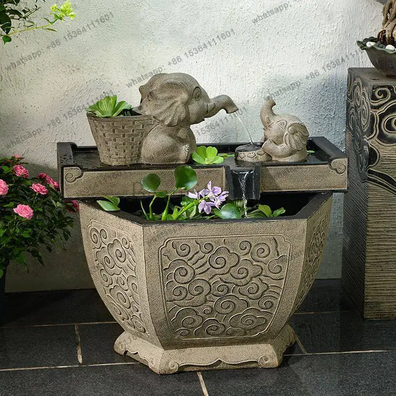 Flowing water ornament terrace top floor fountain water feature new Chinese outdoor garden landscaping cycle