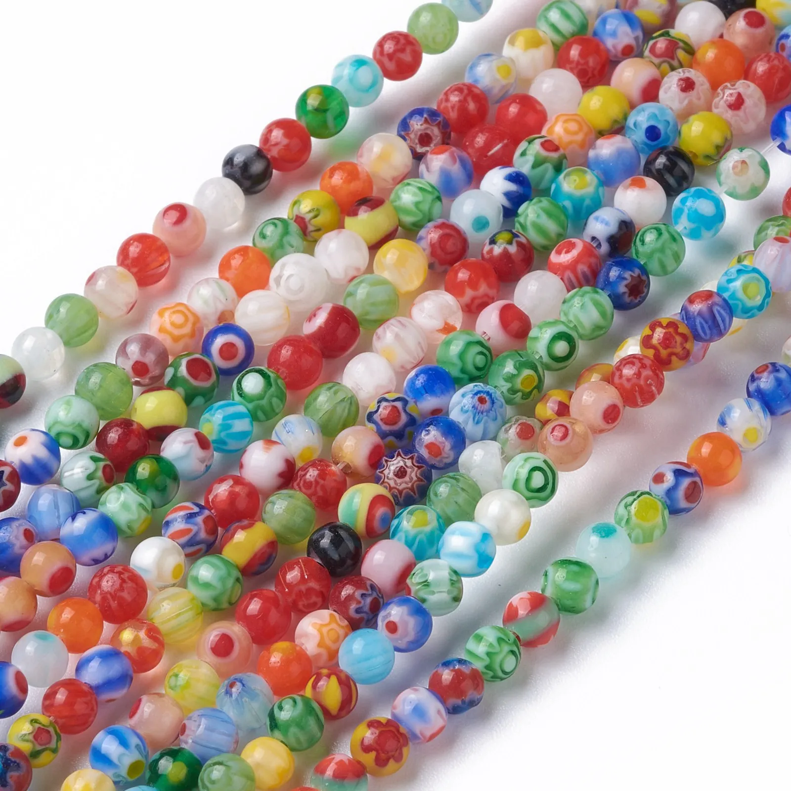 5 Strands 4mm Mixed Color Handmade Millefiori Glass Round Bead