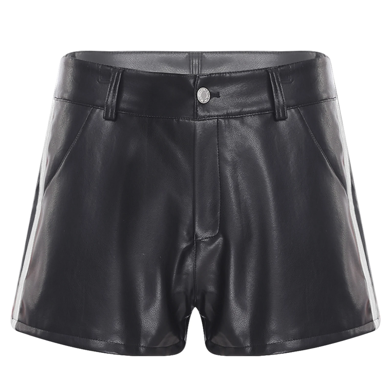 

Men Black PU Leather Shorts Matte Faux High Waist Loose Leather Cargo Shorts for Daily Casual Cycling Vacation Summer Beachwear