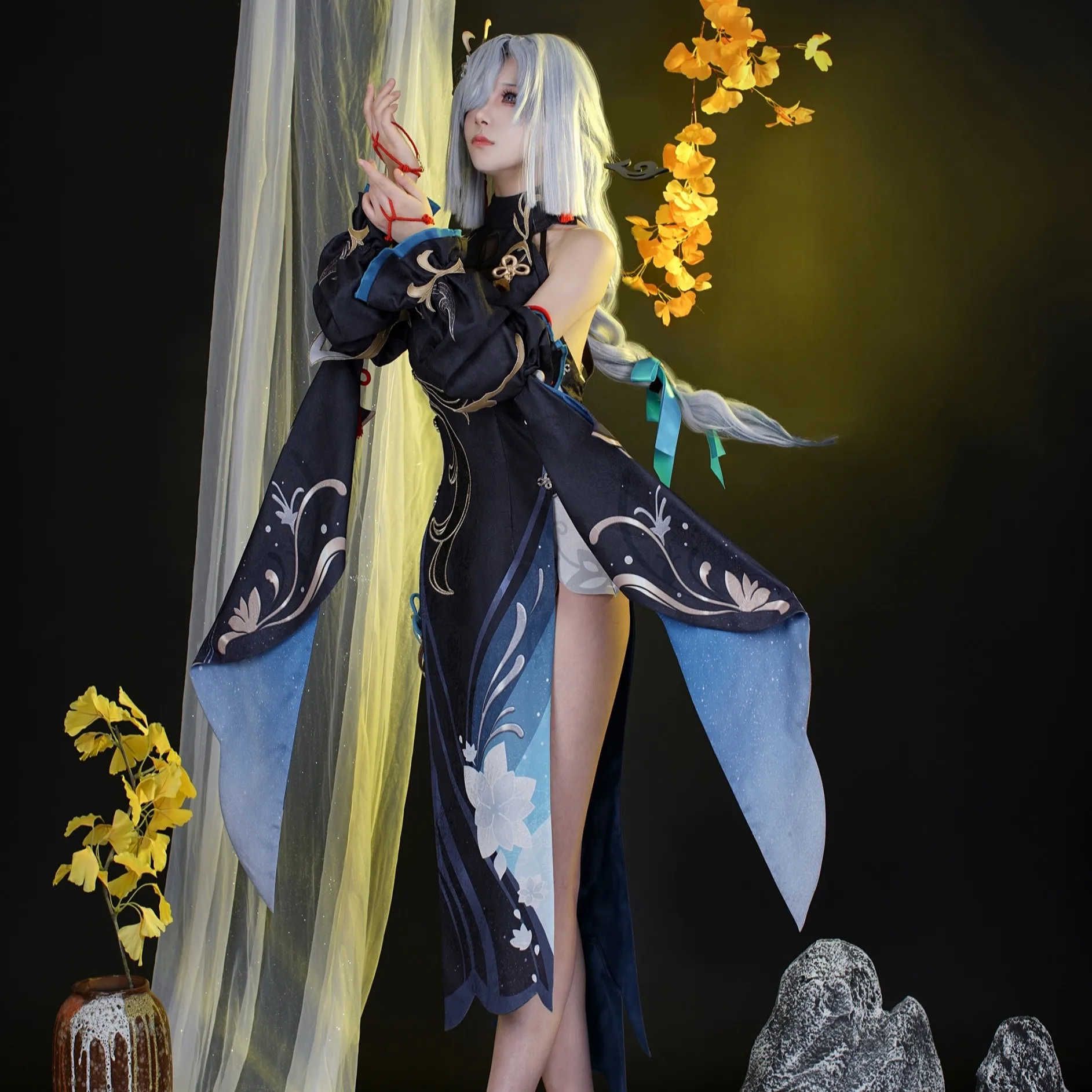 Shenhe تأثيري لعبة Genshin تأثير زهرة الصقيع الندى زي شيونغسام موحدة مجموعة كاملة للحزب كوميك كون