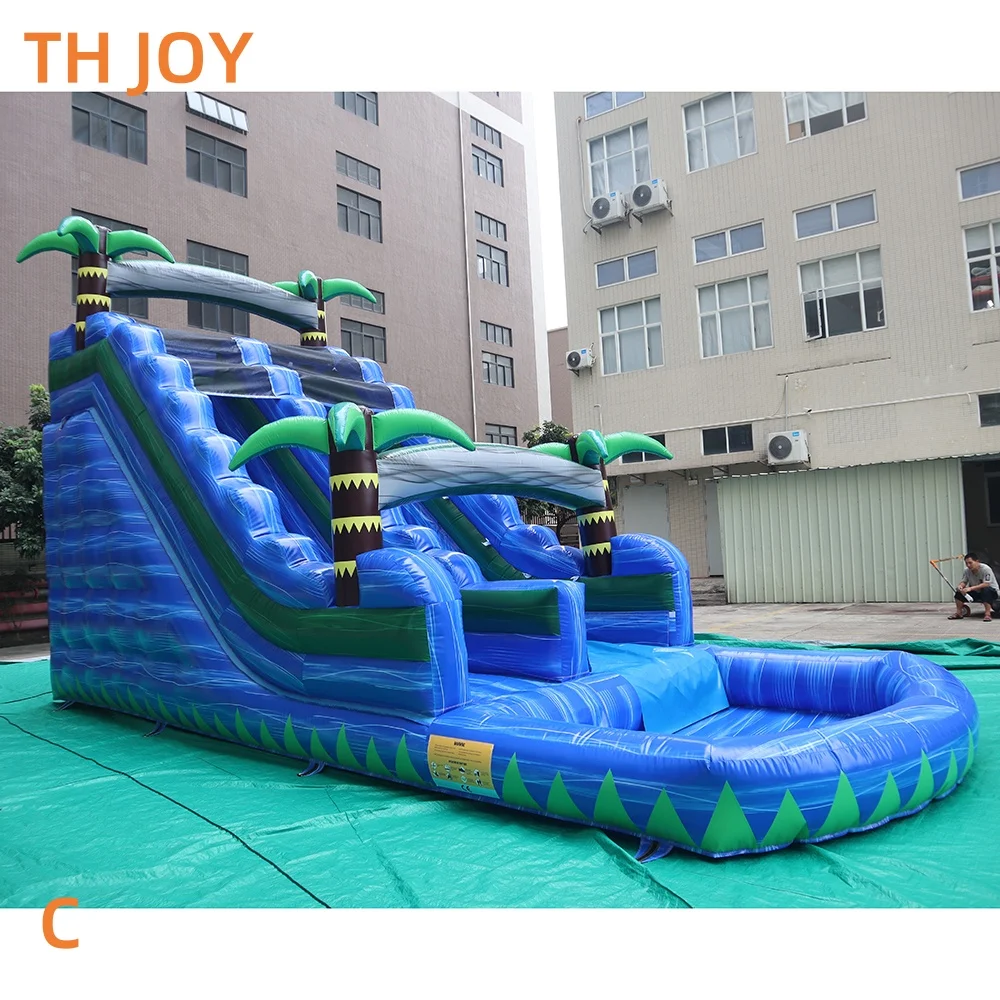 da spedire a porta, scivolo gonfiabile commerciale con palmo blu per bambini e adulti Scivolo gonfiabile con piscina