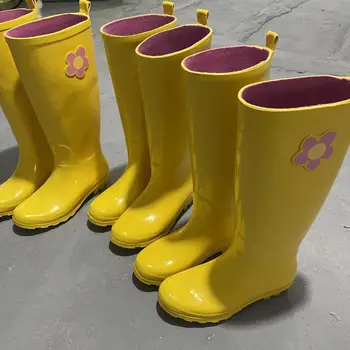 2023 New Defective Women's Shoes Women's Knee High Rubber Spring and Summer Thin Long Rain Boots Yellow Girls Rain Shoes Spec... 