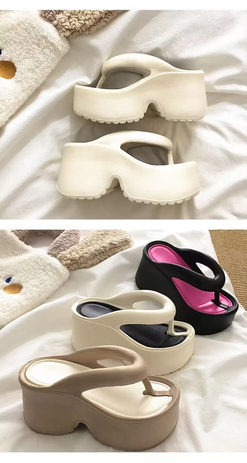 Women's Clip Toe Wedge Flip Flops 2026 Summer Chunky Platform Beach Sandals Woman Thick Sole High Heeled Eva Slippers Slides