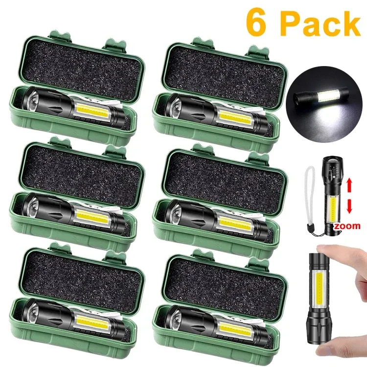 1-6PCS Mini Portable LED Flashlight COB Light Telescopic Zoom Torch USB Rechargeable Tactical Camping Hiking Emergency Lantern