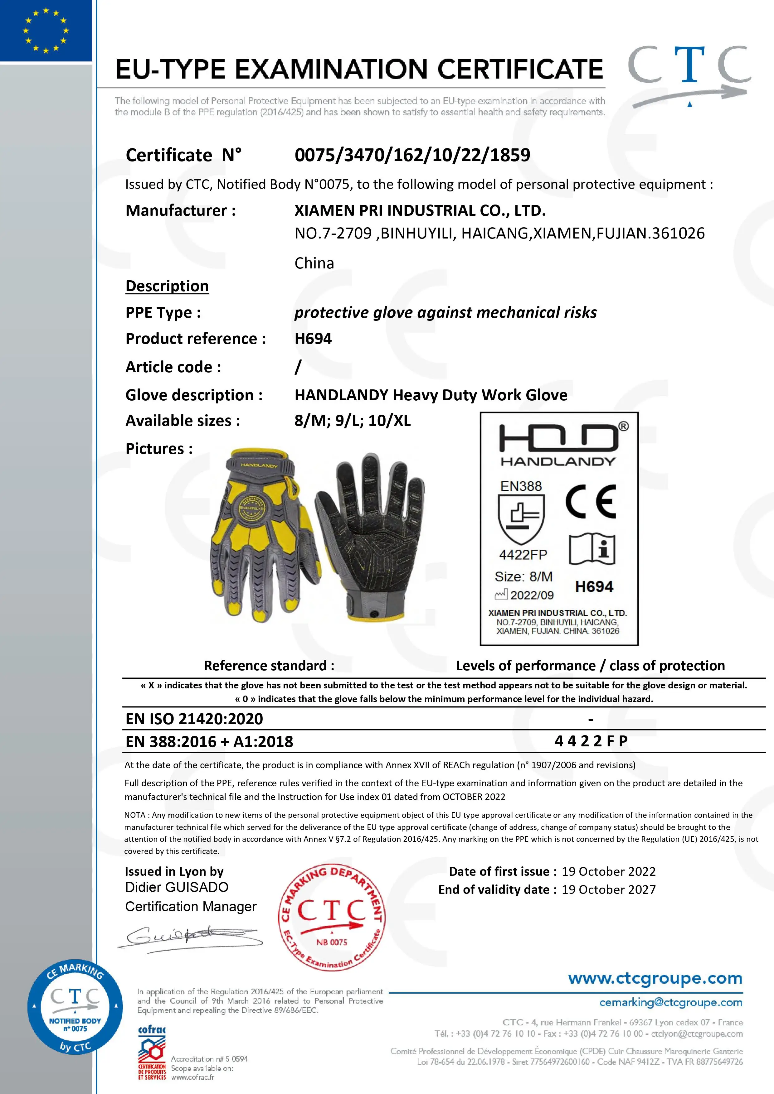 HANDLANDY Heavy Duty Work Gloves for Men, Cut 6 Safety Impact Protection Working Gloves Touch Screen Mechanics Gloves