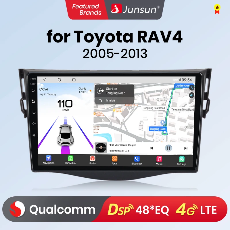 Junsun Qualcomm chip 8-Core Android13 Car Radio For Toyota RAV4 4 2005-2013 Wireless CarPlay Autoradio Stereo Screen Multimedia