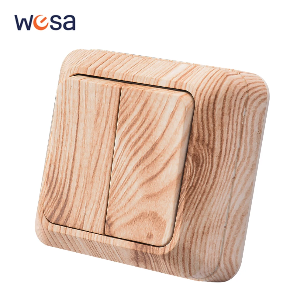 

WESA Wood Wall Mount Switch Classic Flame Retardant Plastic Panel 2 Gang 1 Way Vintage Imitation Wooden Color Wall Switch 16A AC