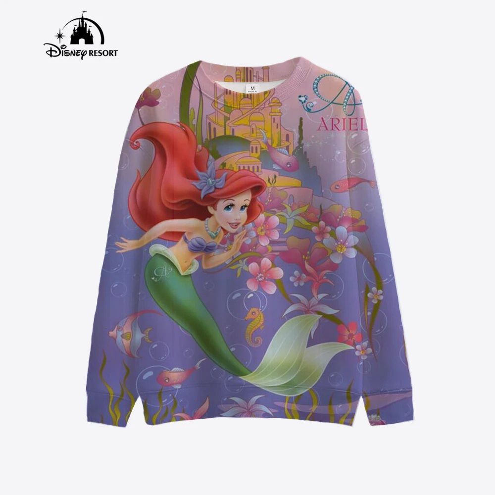 

Spring and Autumn Round Neck Sportswear Women's Disney's Little Mermaid Hoodie Top Women's Fashion Long Sportswear Top