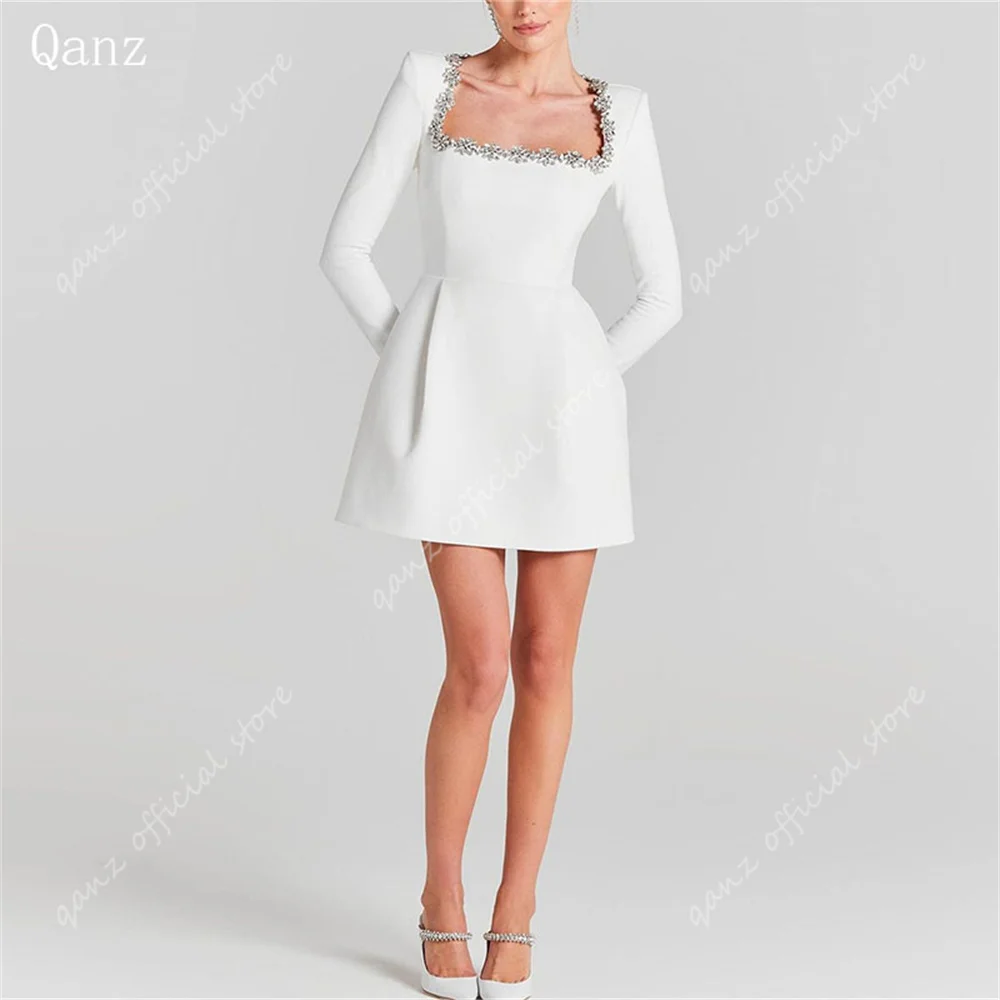 

Qanz Luxury Crystal Wedding Party Dresses White Satin Mermaid Robe De Soirée Luxe élégante 2024 Long Sleeves Abito Da Sposa