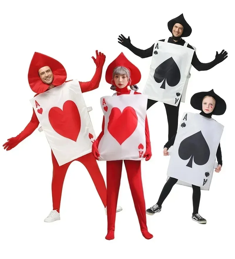 

Parent-Child Ace of Spades Hearts Poker Playing Card Costume for Kids Child Adult Tunic Hat Suit
