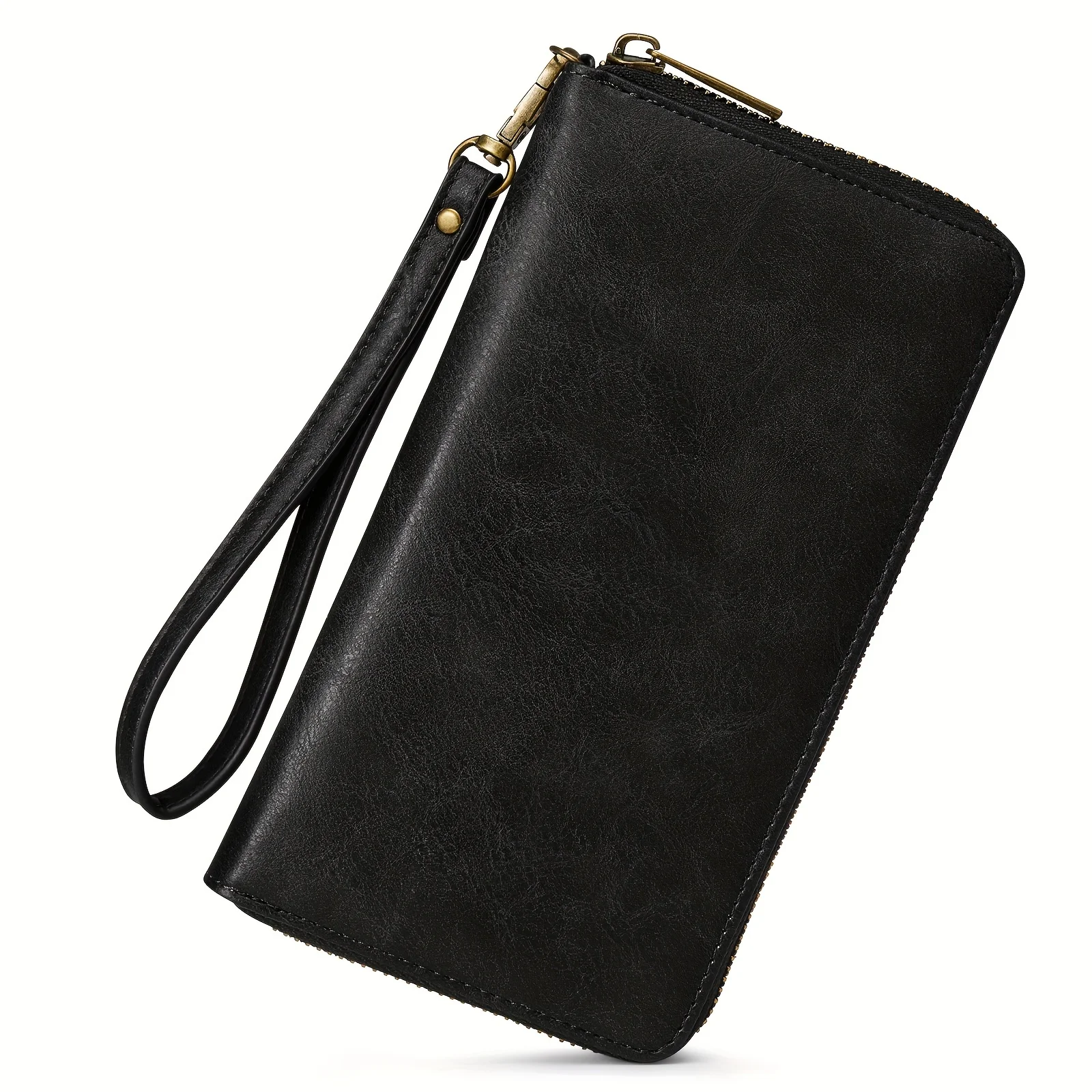

Vintage Minimalist Long Wallet, Zipper Around Coin Purse, Multi Card Slots Credit Card Case With Wristlet