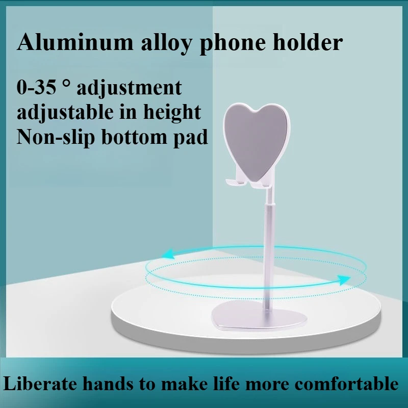 Aluminum Alloy Adjustable Phone Stand with Heart-Shaped,Retractable Desk Cell Phone Holder,Flexible Portable Phone/Tablet Stand