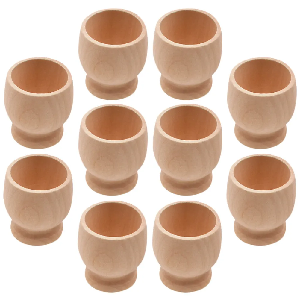 10Pcs Wood Egg Holder Blank Pedestal Smooth Surface DIY Hand-Painted Cups Creative Party Supplies Wooden Egg Stand Painting