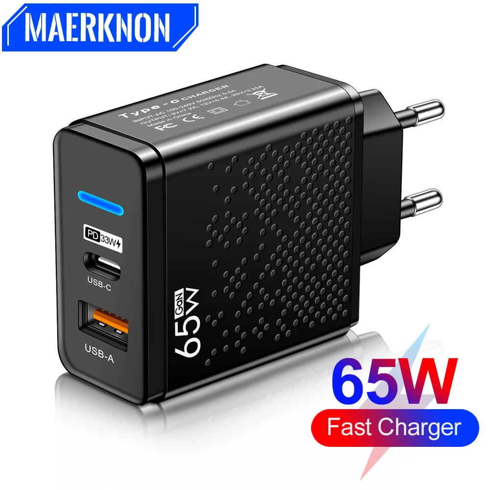 

65W GaN USB Cahrger Type C Quick Charger Charger Wall Adapter For iPhone 14 13 Xiaomi Samsung Oneplus Fast Charging Mobile Phone