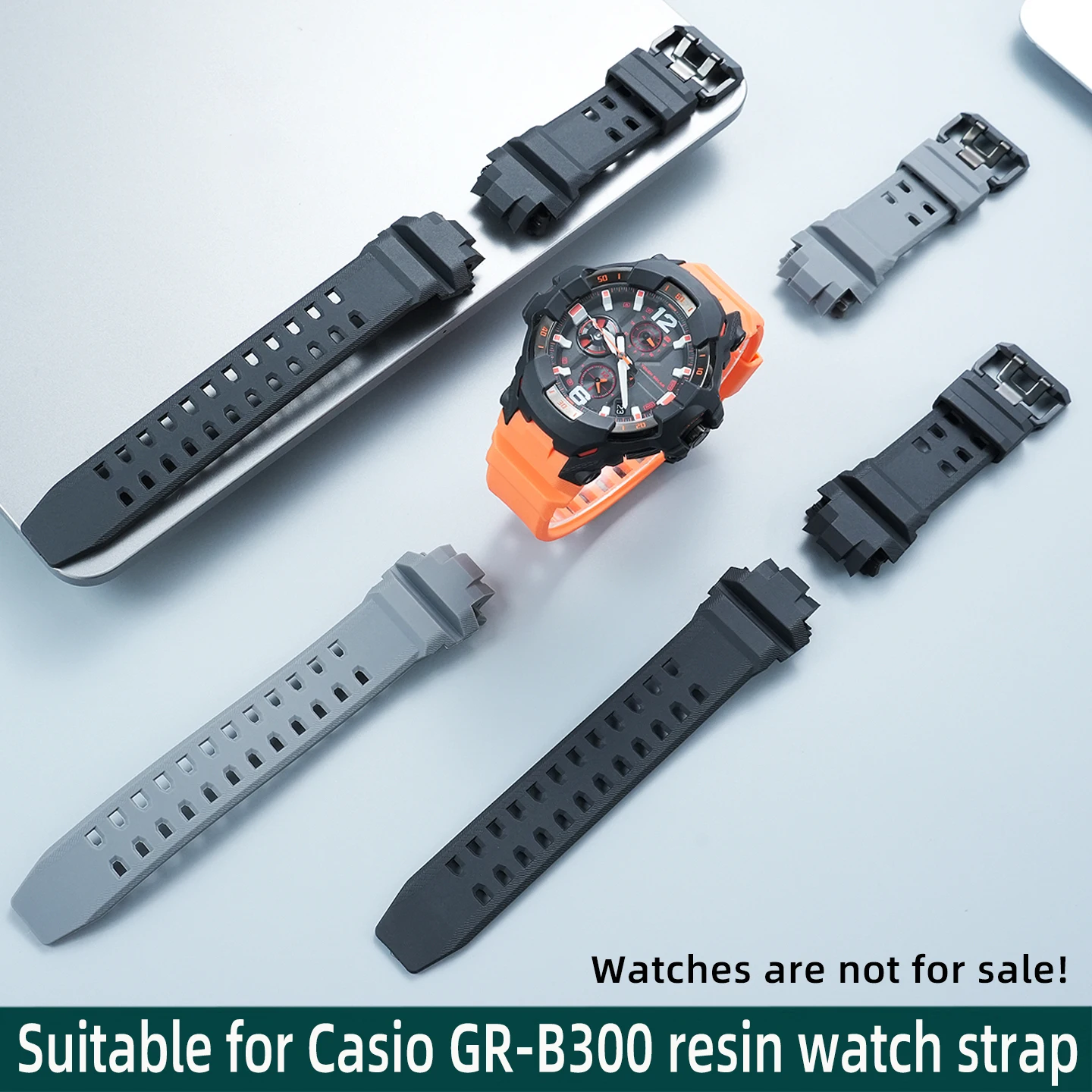 gr-b300 watch accessory, suitable for Casio GR-B300 resin watch strap, men's waterproof silicone watch chain, black orange
