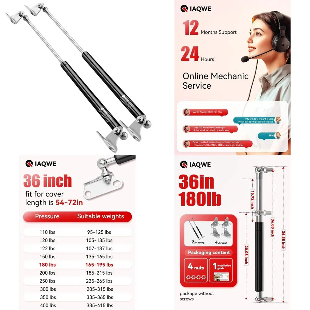

Heavy-Duty 36 Gas Struts for Boat Covers, RV Beds, Storage, and More (Supports 144-198 lbs)