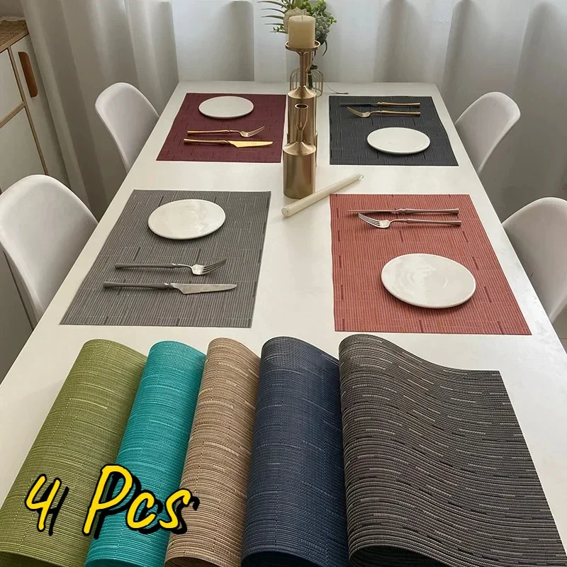 

4 Pcs PVC Rectangle Placemat Modern Table Set Drink Cup Coasters Insulation Non Slip Placemats For Table Kitchen Accessories