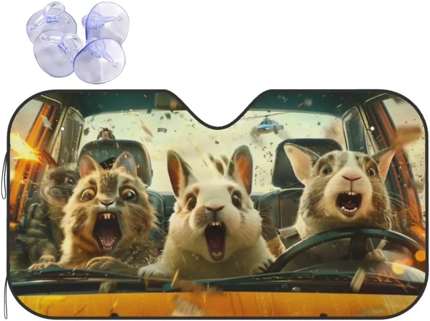 

Funny Screaming Rabbit Animal Driving 1 Windshield Sun Sha, Front Window Sunsha Cover Sun Visor Shield For Car SUV Truck