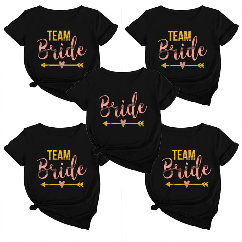 Team Bride Golden Letters Party T-Shirts Funny Bachelorette Party Tops Tees Female Clothes Wedding Fashion Short Sleeve T Shirts