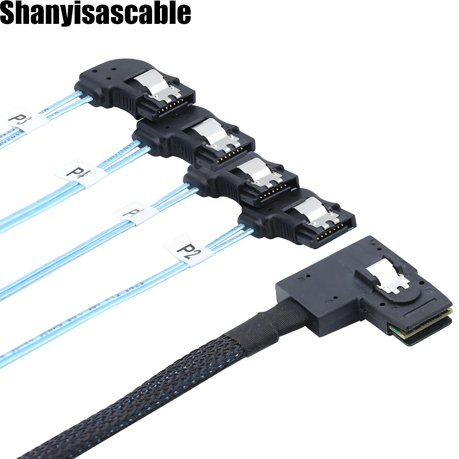 

0.5M Internal Mini SAS HD SFF-8087 right angle to 4 SATA 7P right angle server cable