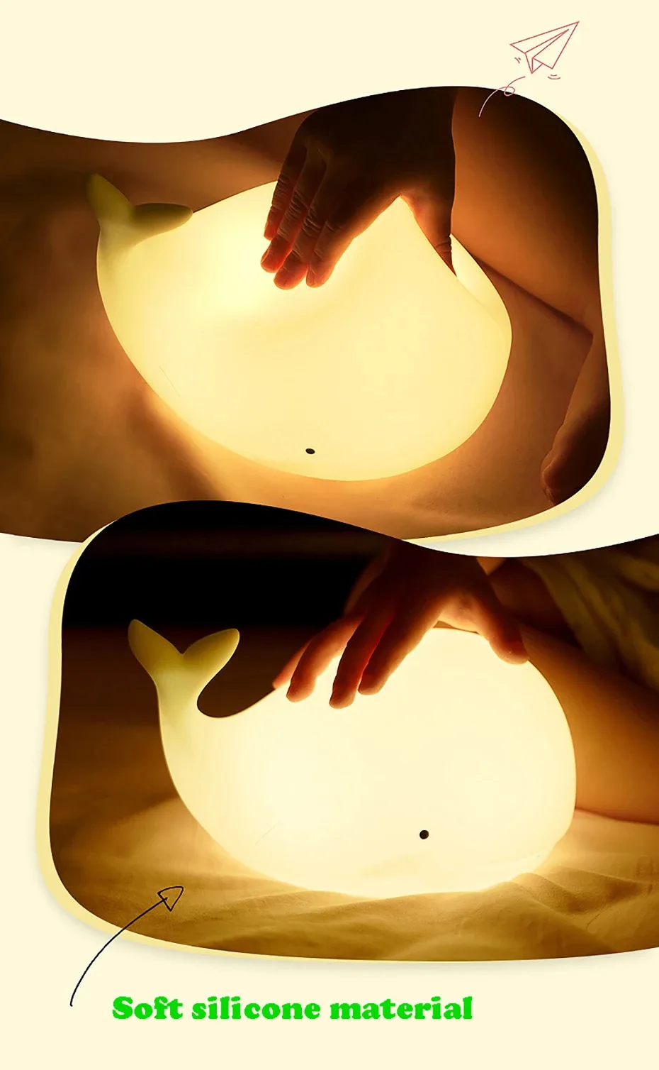 Soft Silicone Cartoon Whale Night Light For Children Room Decor USB Rechargeable Kids Bedroom Sleep Lamp Dropshipping