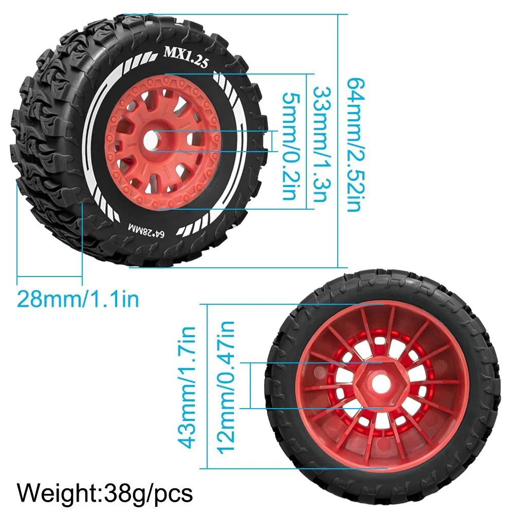 Mini Mojave Grom 4 stuks Plastic Wielen Velgen met Rubberen Banden voor Arrma RC Auto 1/16 Mojave Grom 4X4 Desert Truck Upgrade Onderdelen