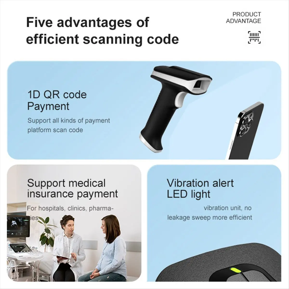 goodDT Handheld Bluetooth Barcode Scanner QR Code Wireless 1D 2D Barcode Reader with Base for Supermarkets