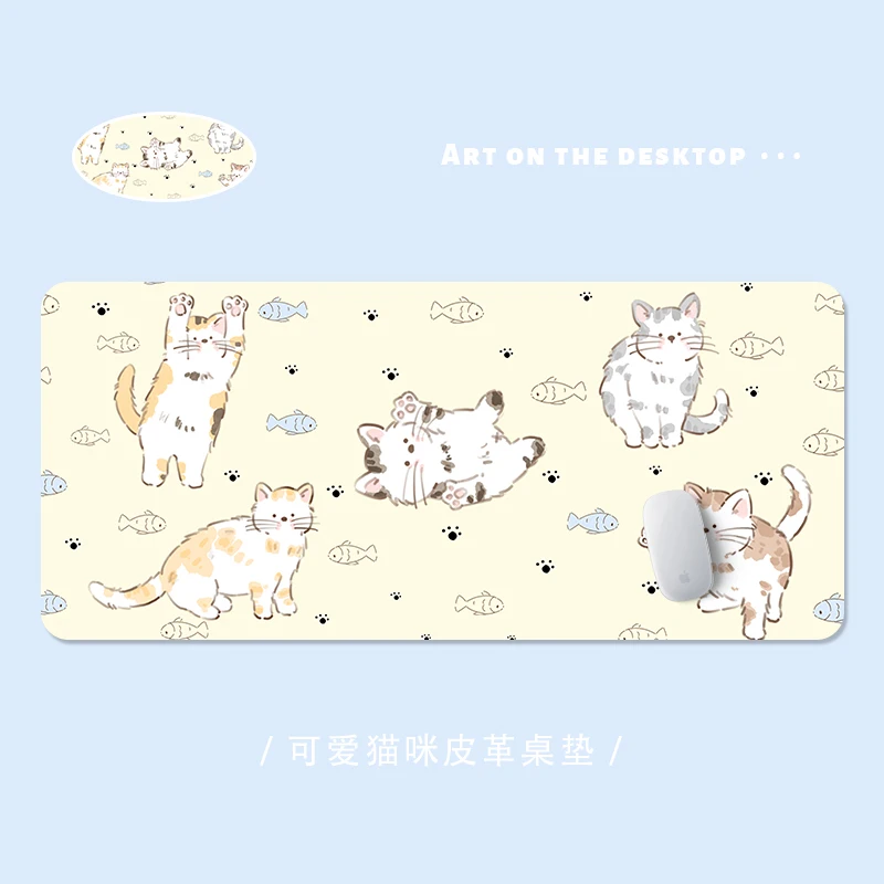 Skórzana podkładka pod mysz w stylu Cute Cat Mata na biurko do laptopa Antypoślizgowa podkładka pod klawiaturę biurową Pokrowiec na biurko komputerowe Dekoracja biura domowego