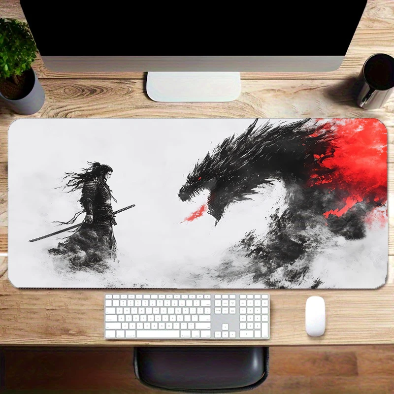 

Коврик для мыши Warrior Dragon Ink, большой коврик для компьютерного офиса, игровой настольный коврик XXL, резиновый противоскользящий коврик для игровой клавиатуры, длинные настольные коврики