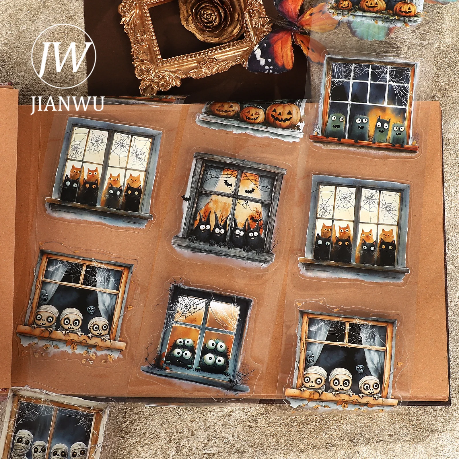 JIANWU 80mm*169cm Vintage Halloween Window Landscape Material Collage Scrapbooking PET Tape Creative DIY Journal Stationery