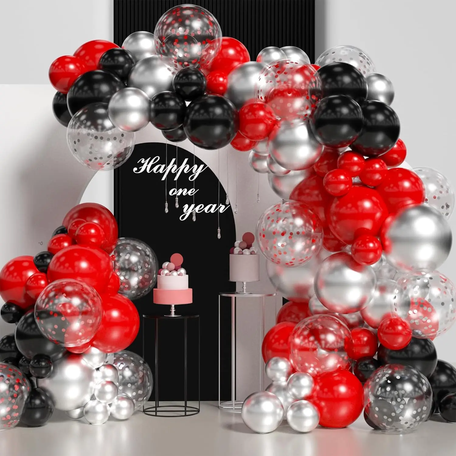 148-teiliges rotes und schwarzes Latex-Ballon-Set, geeignet für Geburtstagsfeiern, Hochzeiten, Partydekorationen zum Valentinstag