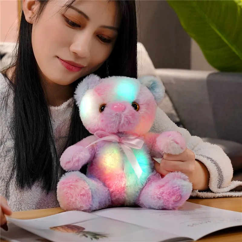 22CM Luminous Creative Light Up LED Teddy Bear Stuffed Animal Plush Toy Colorful Glowing Teddy Bear Christmas Gift for Kids