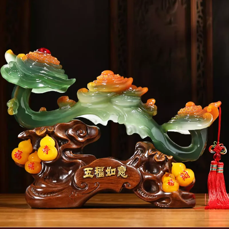 

1PCS 33cm resin handmade retro Chinese jade Ruyi decoration for home living room wine cabinet front desk decoration