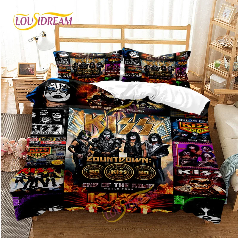 Customizable Kiss Band Printed duvet Set King Queen Full Size rock Music Pattern Polyester Bedding Set Bedding set