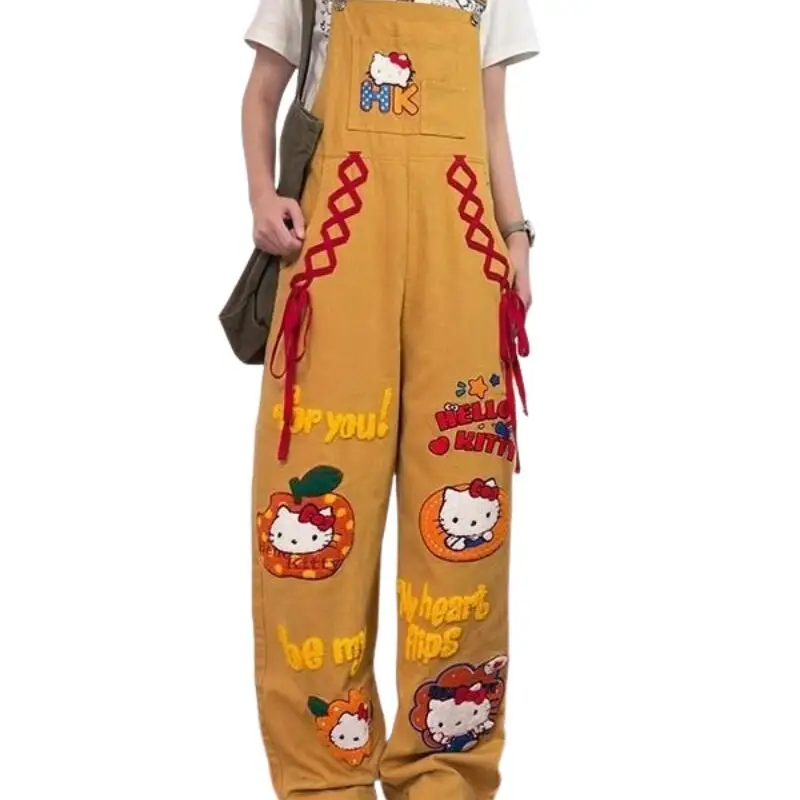 سانريو مرحبا كيتي سراويل الرجعية Kawaii Y2K السراويل الصيف فضفاضة النمط الأمريكي معدات العمل الترفيه واسعة الساقين الفتاة السراويل