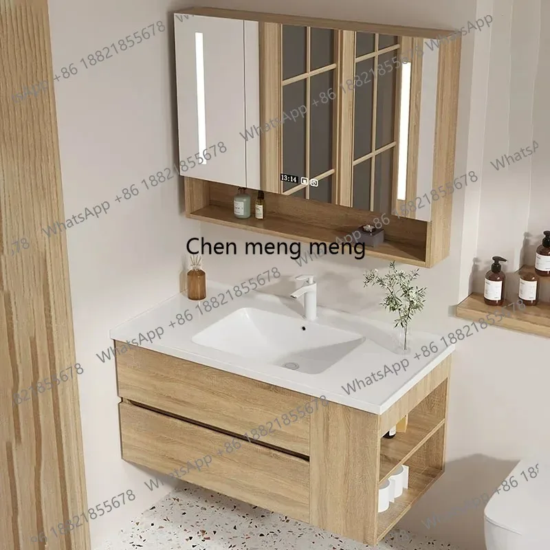 

Modern Minimalist Bathroom Cabinet Combination Integrated Ceramic Basin Sink Hand Wash Basin Bathroom Nordic Furniture